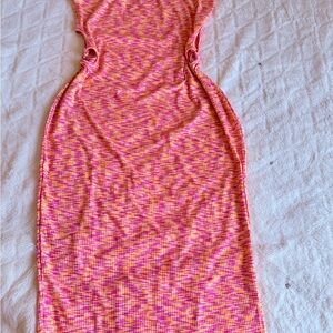 Derek Heart Pink and Orange Ribbed Midi Dress